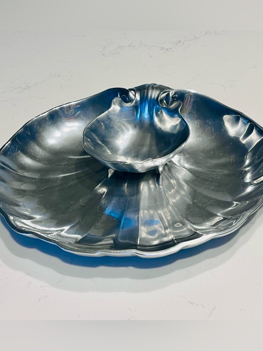 VTG Wilton Armetale Pewter RWP Clam Shell 2 piece set hors d'oeuvres seafood